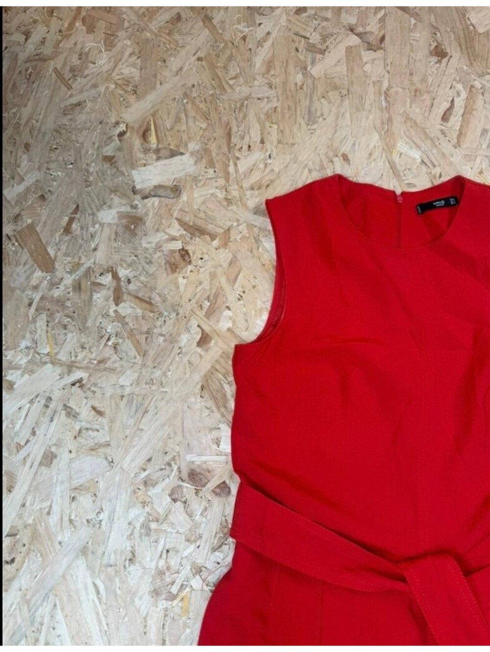 Mango MNG Basics Red Sleeveless Romper Jumpsuit Womens Size S Belted Crew Neck - Picture 5 of 16